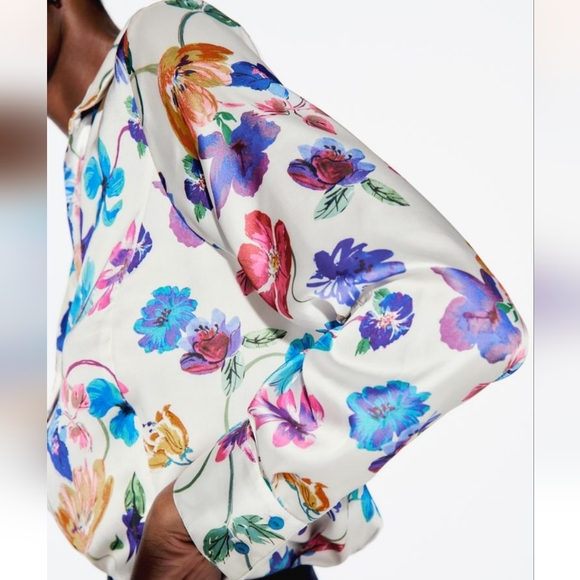 SATIN SHIRT WITH FLORAL PRINT SIZE L - Picture 5 of 8